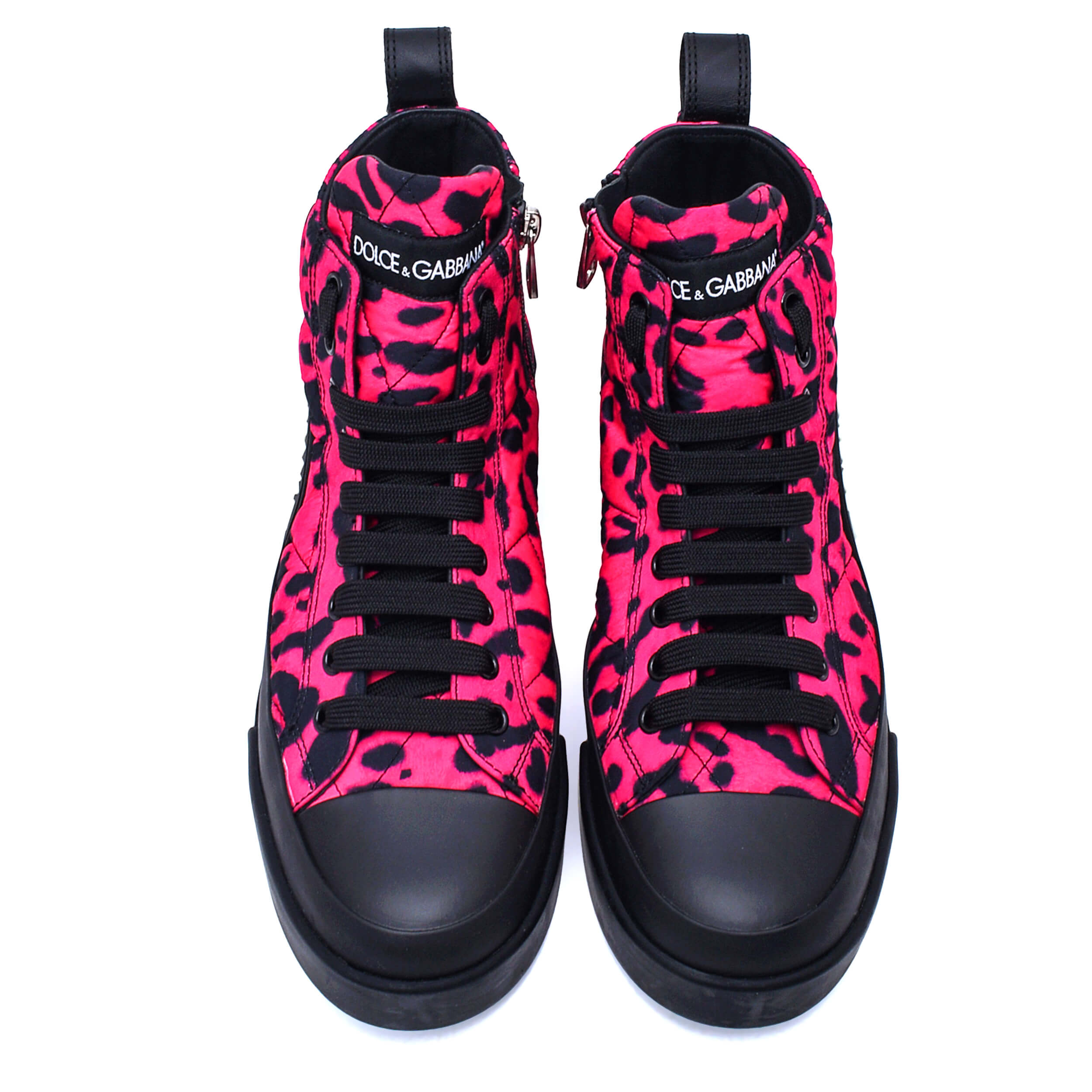 Dolce&Gabbana - Pink & Black Nylon Portofino Leopard Sneakers / 38